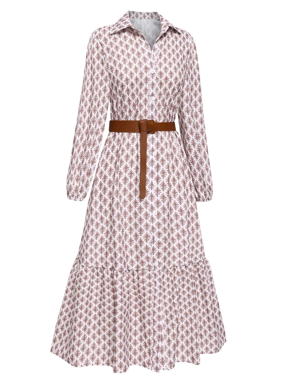 1930s Lapel Printed Belted Long Sleeve Dress - Image 2