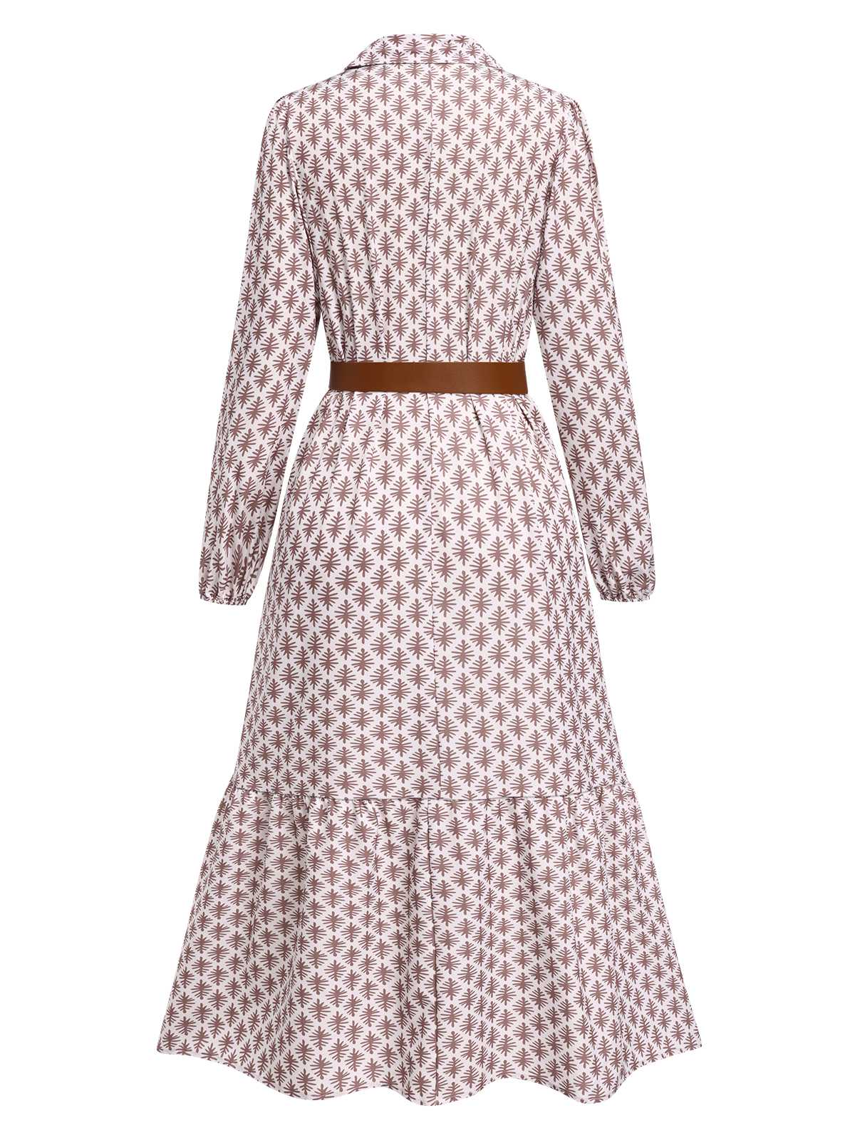 1930s Lapel Printed Belted Long Sleeve Dress - Image 3