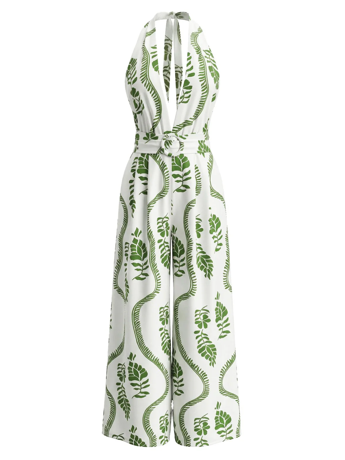 1930s Leaf Halter Deep V Backless Jumpsuit - Image 2
