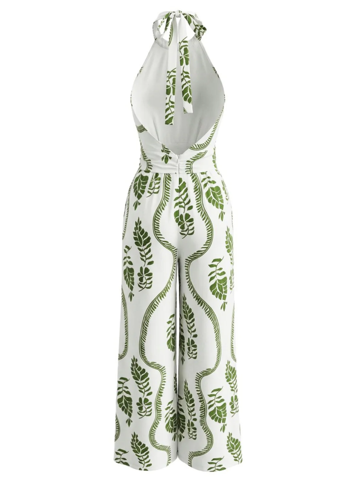 1930s Leaf Halter Deep V Backless Jumpsuit - Image 3