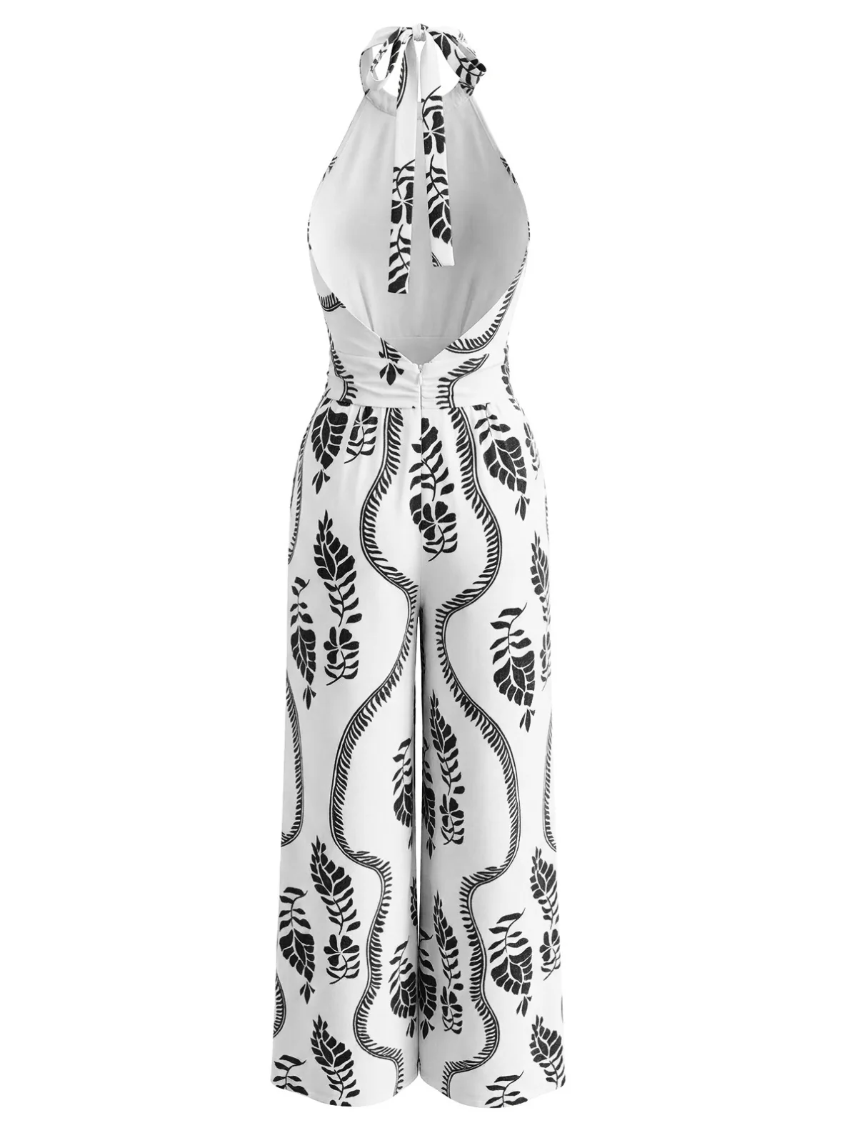 1930s Leaf Halter Deep V Backless Jumpsuit - Image 5