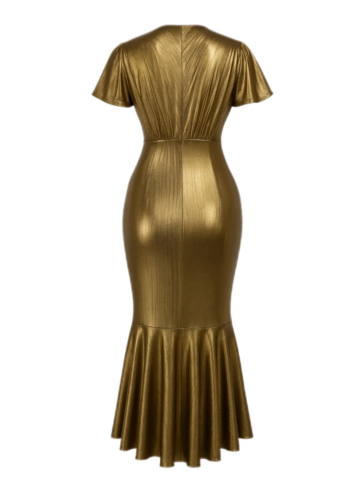 1930s Metallic Textured Floral Cinched Waist Fishtail Dress - Image 3