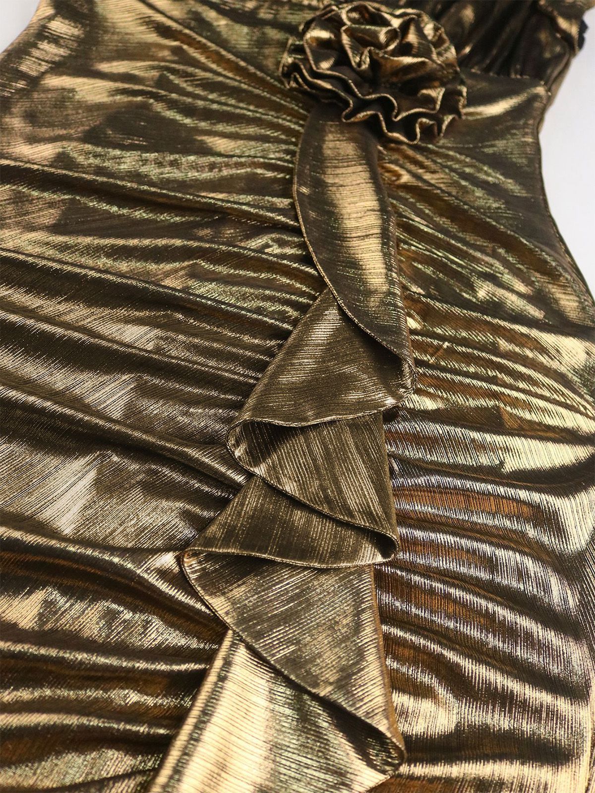 1930s Metallic Textured Floral Cinched Waist Fishtail Dress - Image 5