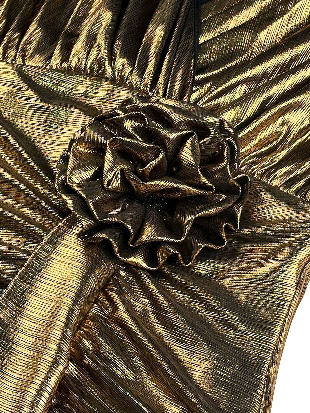 1930s Metallic Textured Floral Cinched Waist Fishtail Dress - Image 6