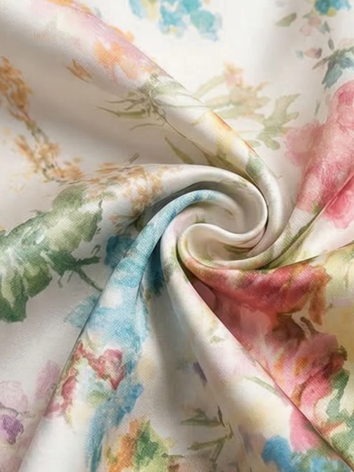1930s Mock Neck Watercolor Floral Satin Mermaid Dress - Image 5