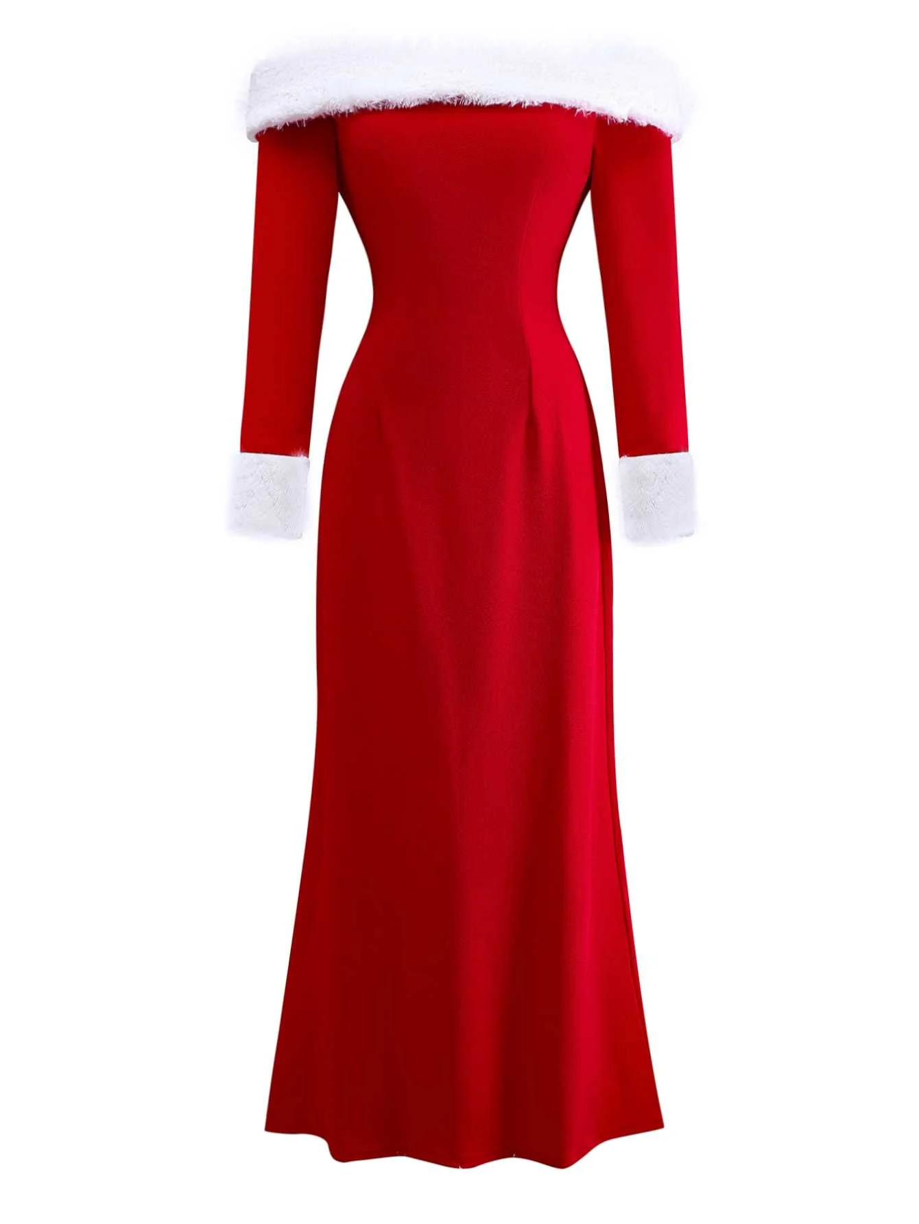 1930s Off-Shoulder Faux Fur Trim Christmas Dress - Image 2