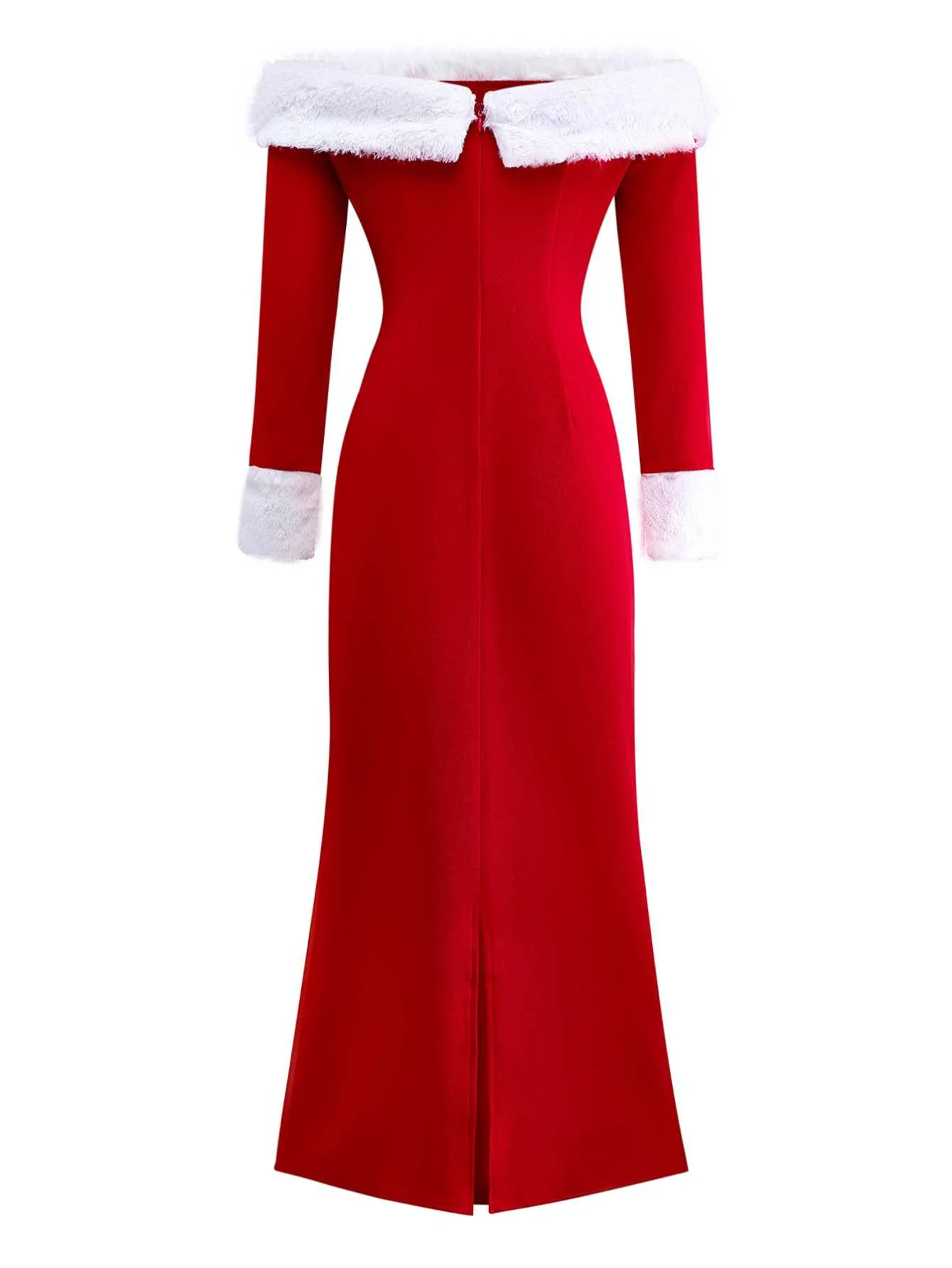 1930s Off-Shoulder Faux Fur Trim Christmas Dress - Image 3