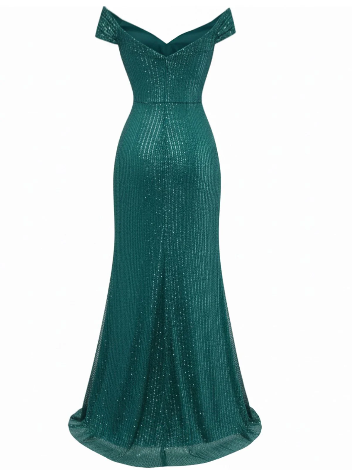1930s Off-Shoulder Glitter Slit Maxi Dress - Image 2