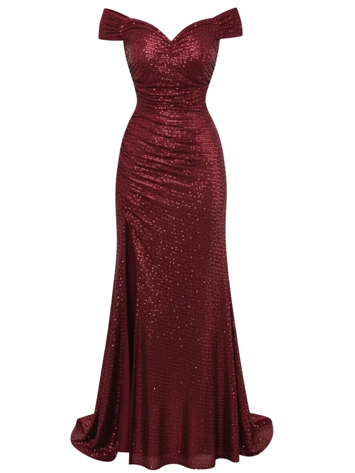 1930s Off-Shoulder Glitter Slit Maxi Dress - Image 6