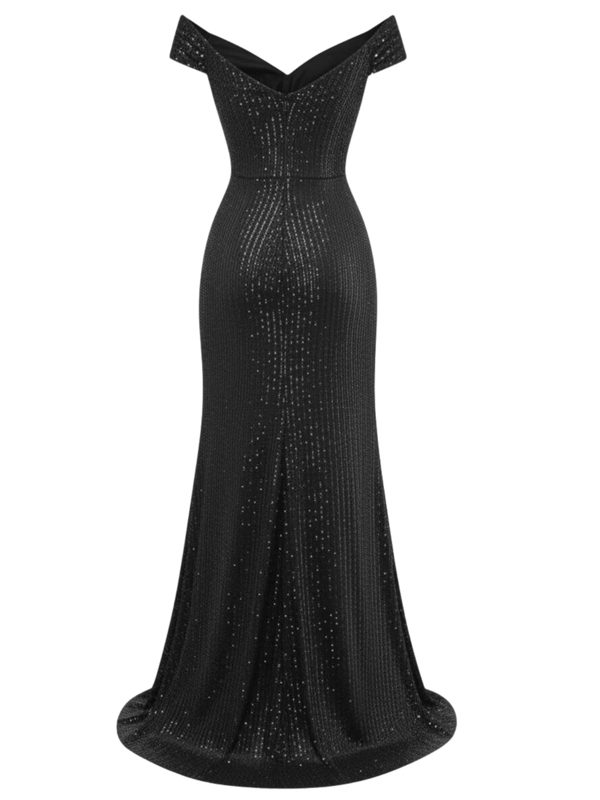 1930s Off-Shoulder Glitter Slit Maxi Dress - Image 9