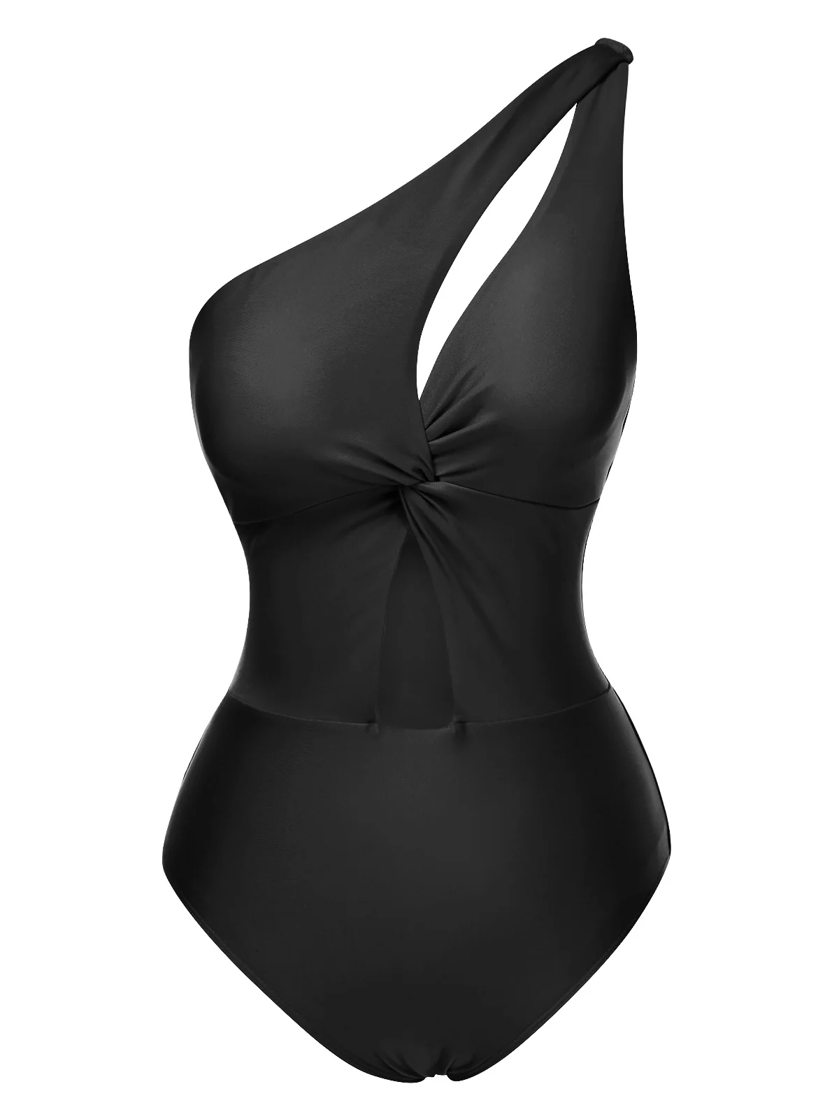 1930s One-Shoulder Cut-Out Solid One-Piece Swimsuit - Image 3