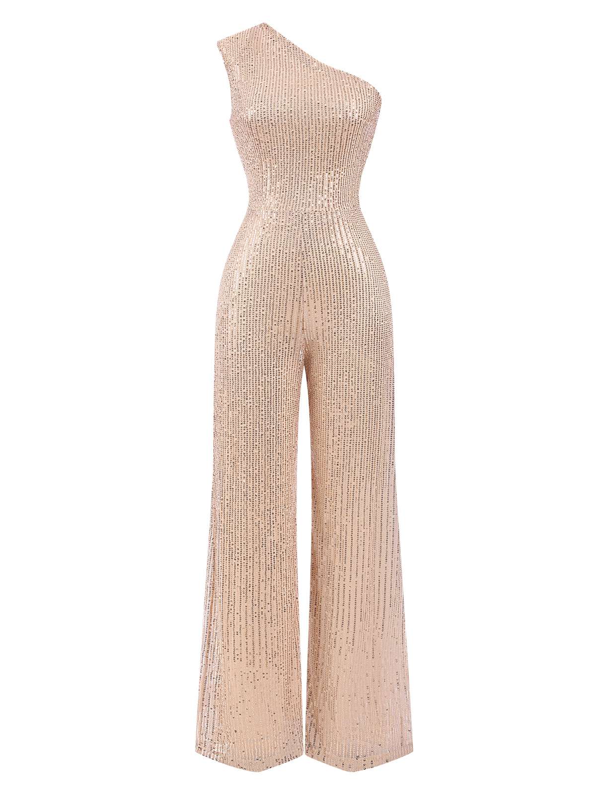 1930s One Shoulder Glitter Solid Jumpsuit - Image 2