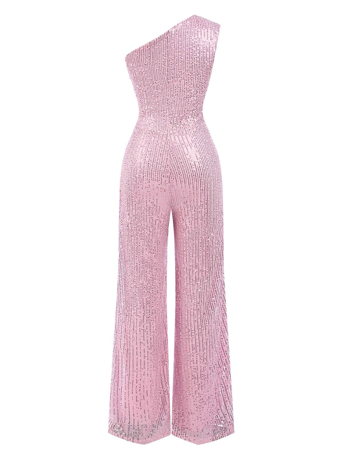 1930s One Shoulder Glitter Solid Jumpsuit - Image 3