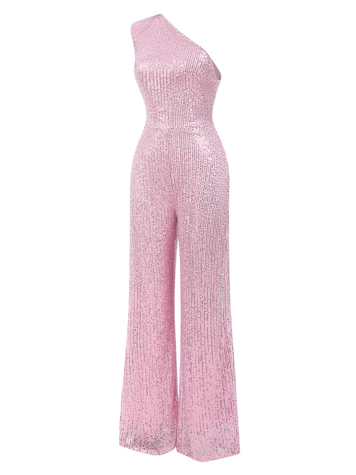 1930s One Shoulder Glitter Solid Jumpsuit - Image 4