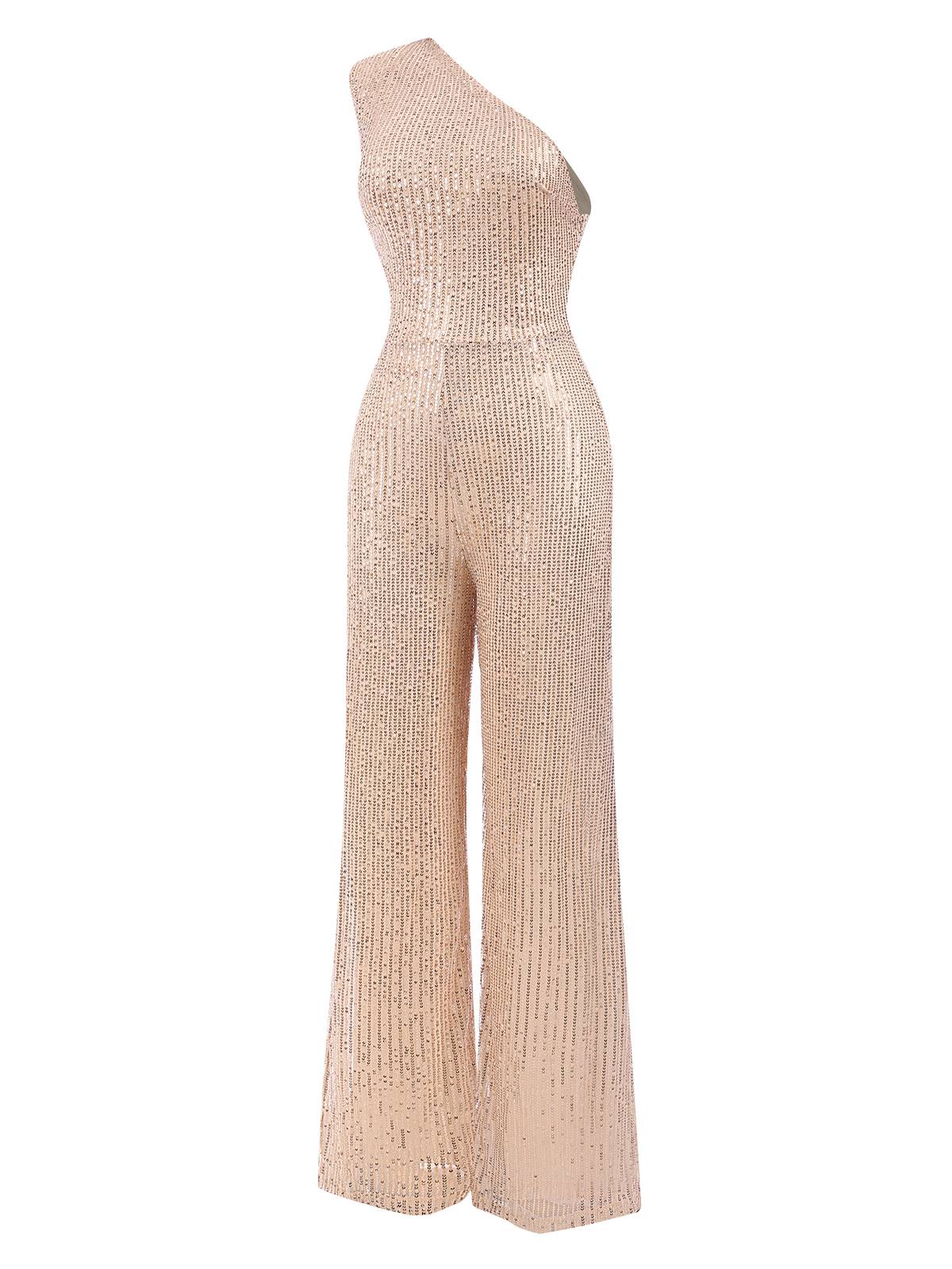 1930s One Shoulder Glitter Solid Jumpsuit - Image 7