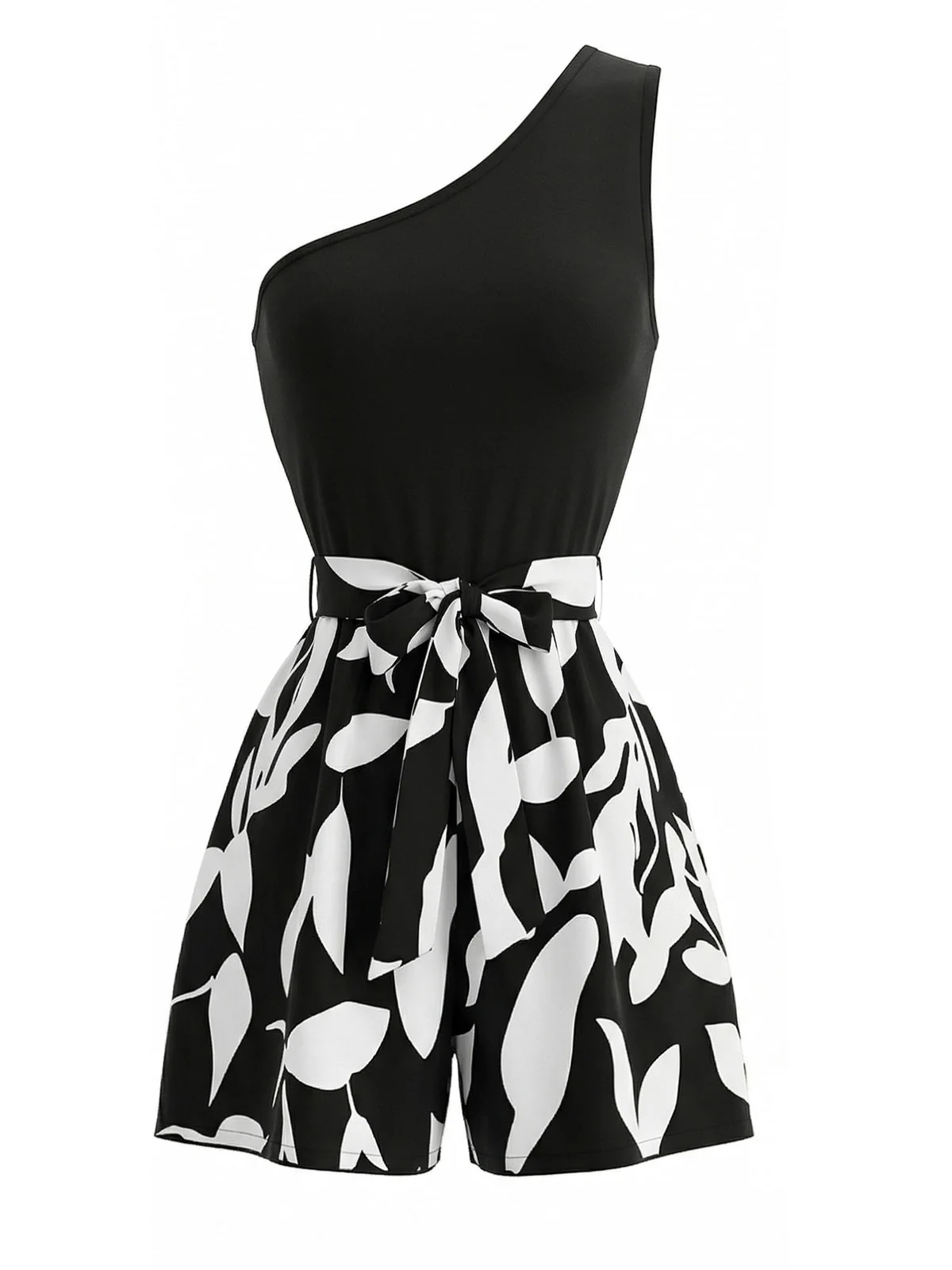 1930s One-Shoulder Plants Sleeveless Belted Romper - Image 2