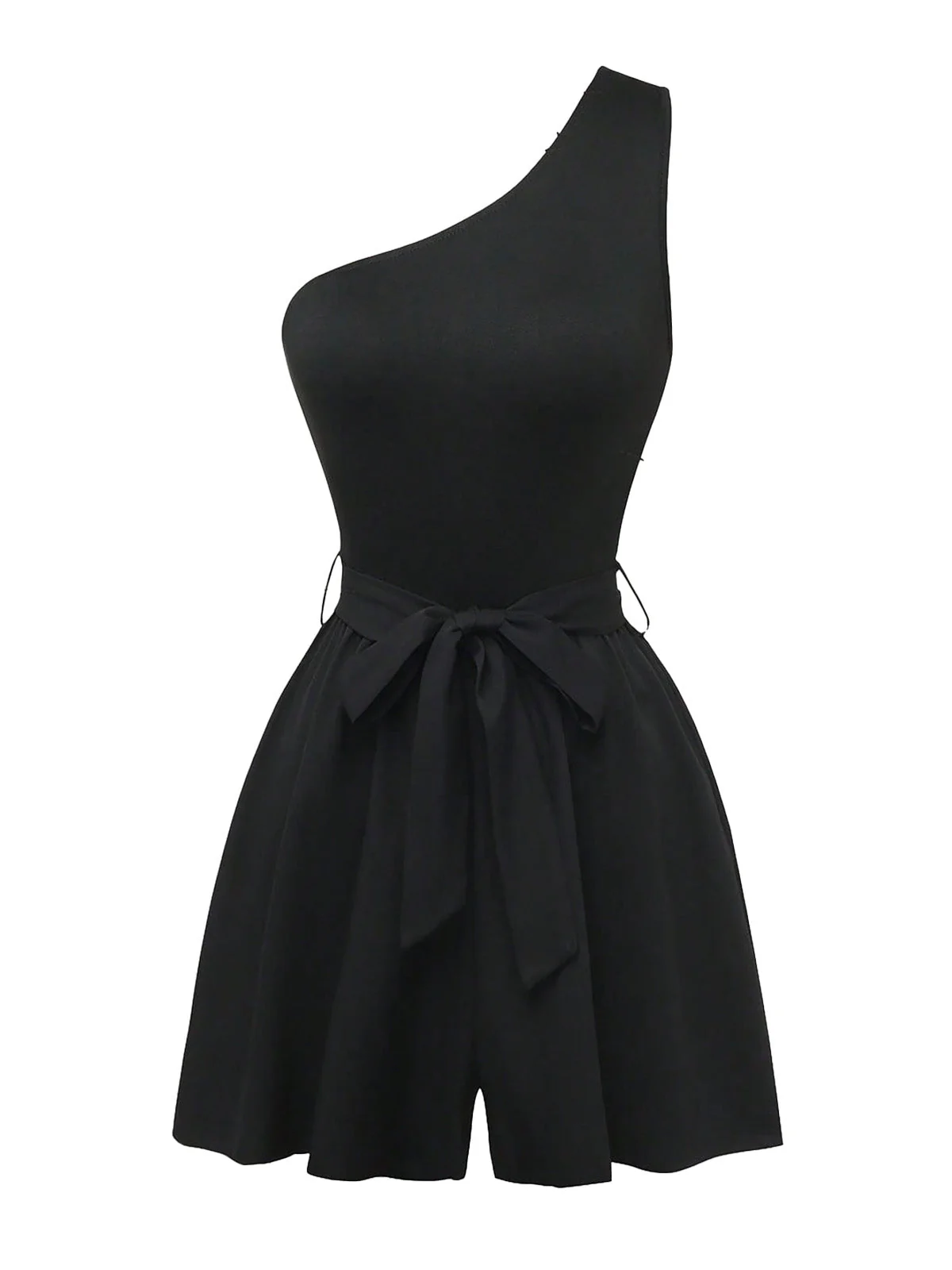 1930s One-Shoulder Plants Sleeveless Belted Romper - Image 5