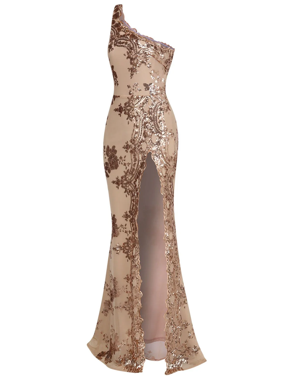 1930s One Shoulder Sequined Floral Slit Dress - Image 10