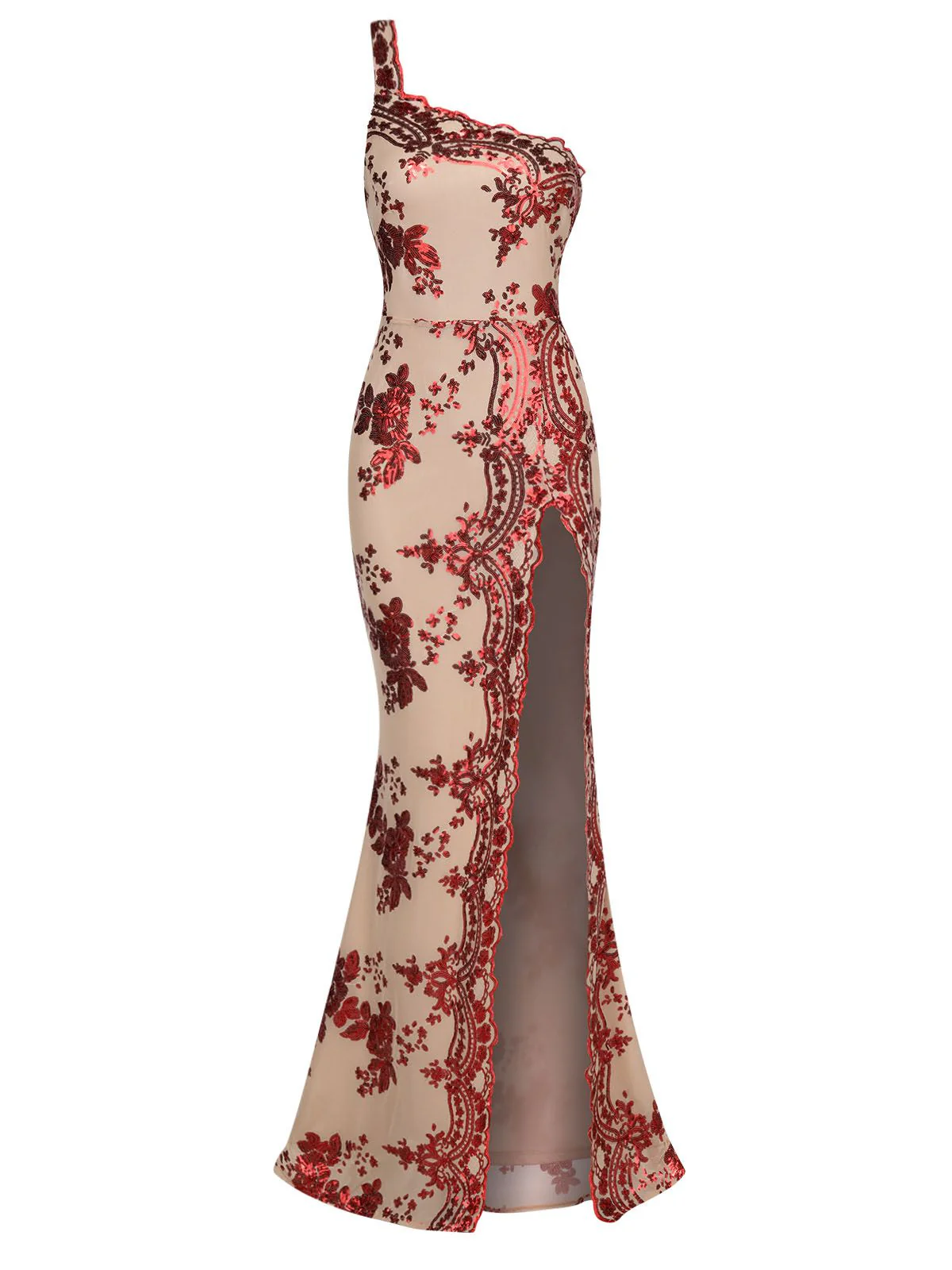 1930s One Shoulder Sequined Floral Slit Dress - Image 14