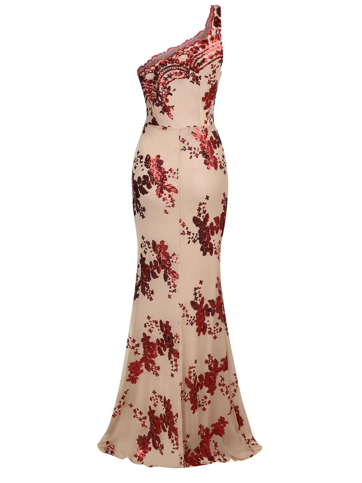 1930s One Shoulder Sequined Floral Slit Dress - Image 15