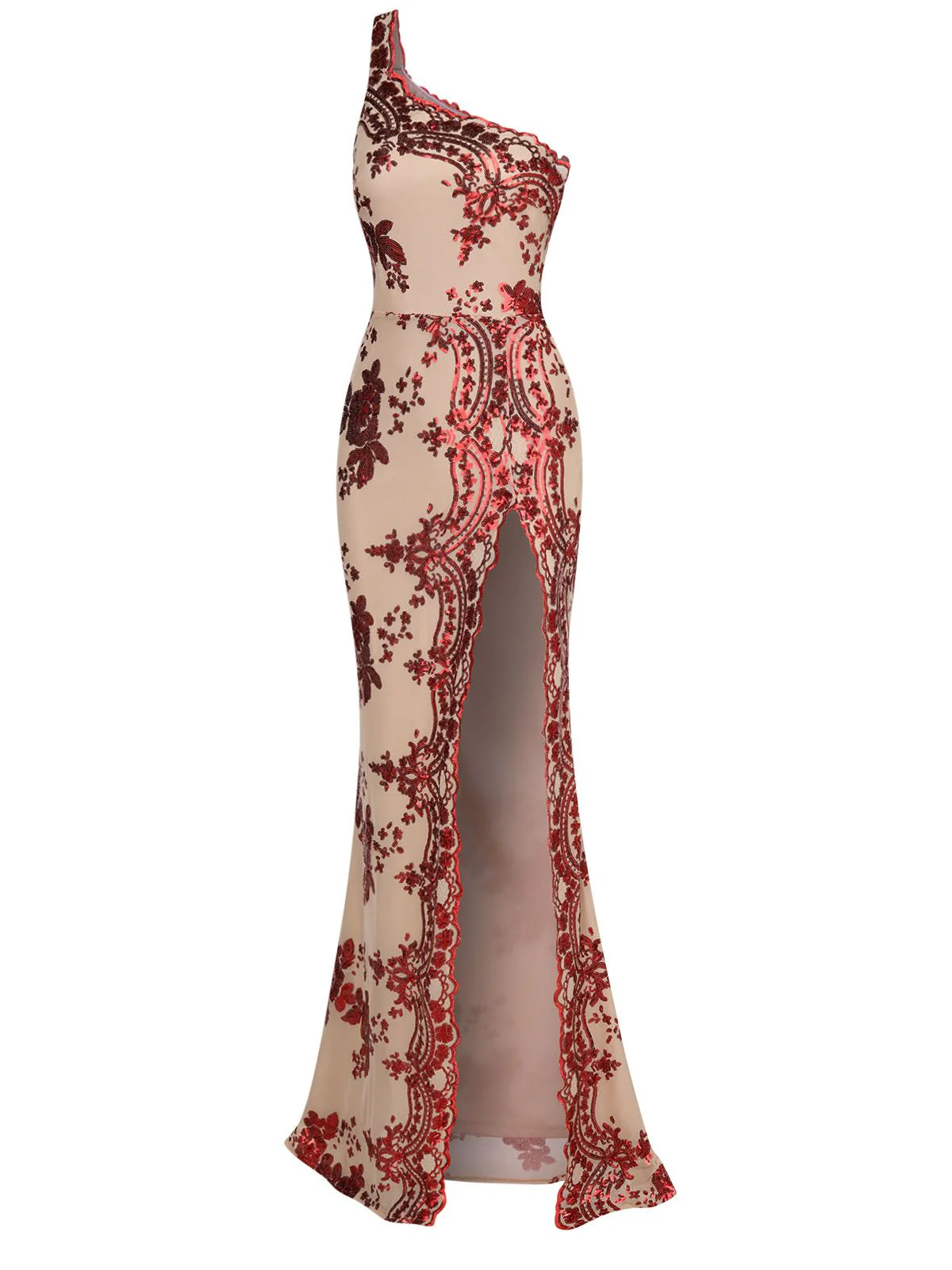 1930s One Shoulder Sequined Floral Slit Dress - Image 16
