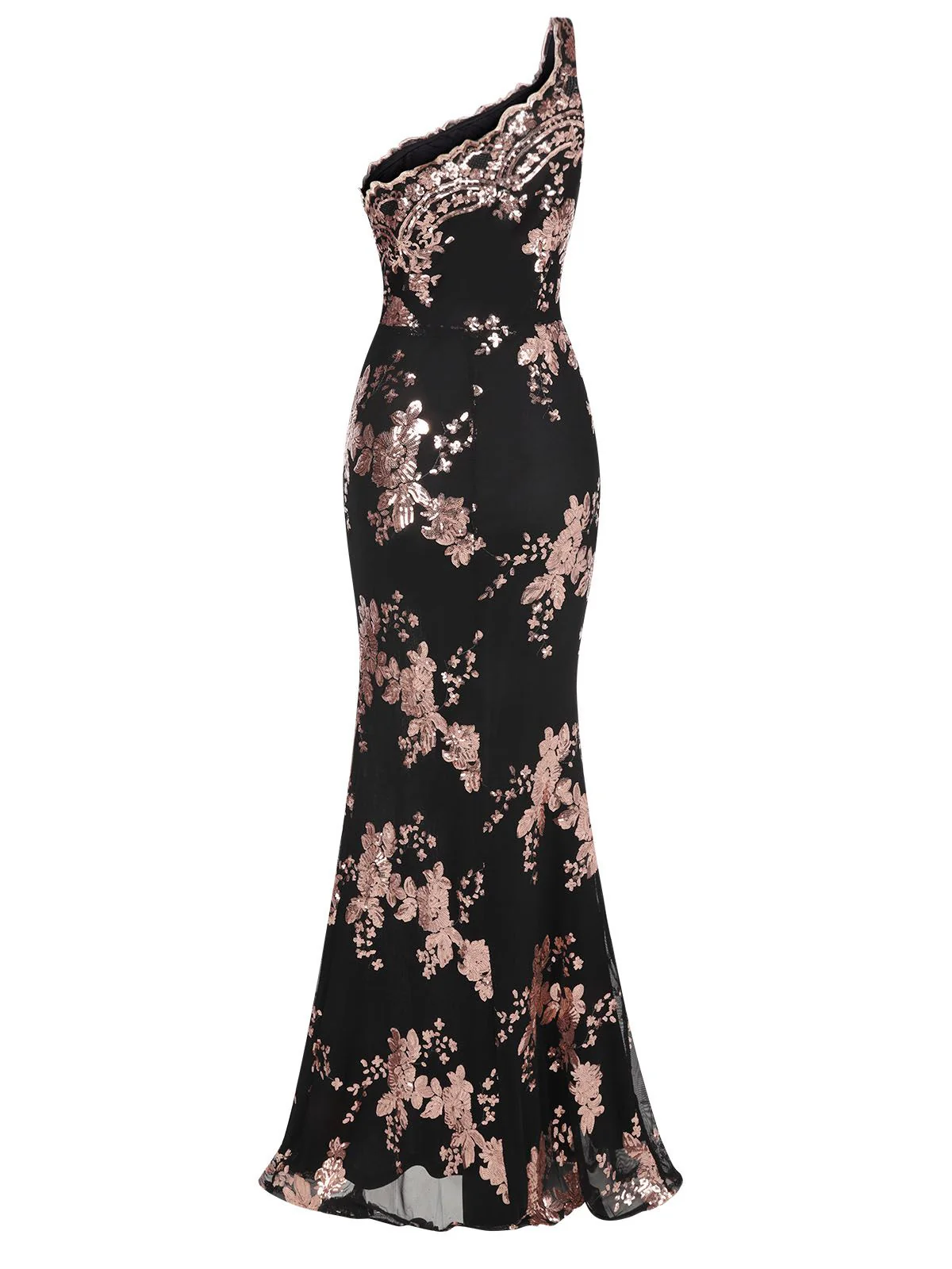 1930s One Shoulder Sequined Floral Slit Dress - Image 3