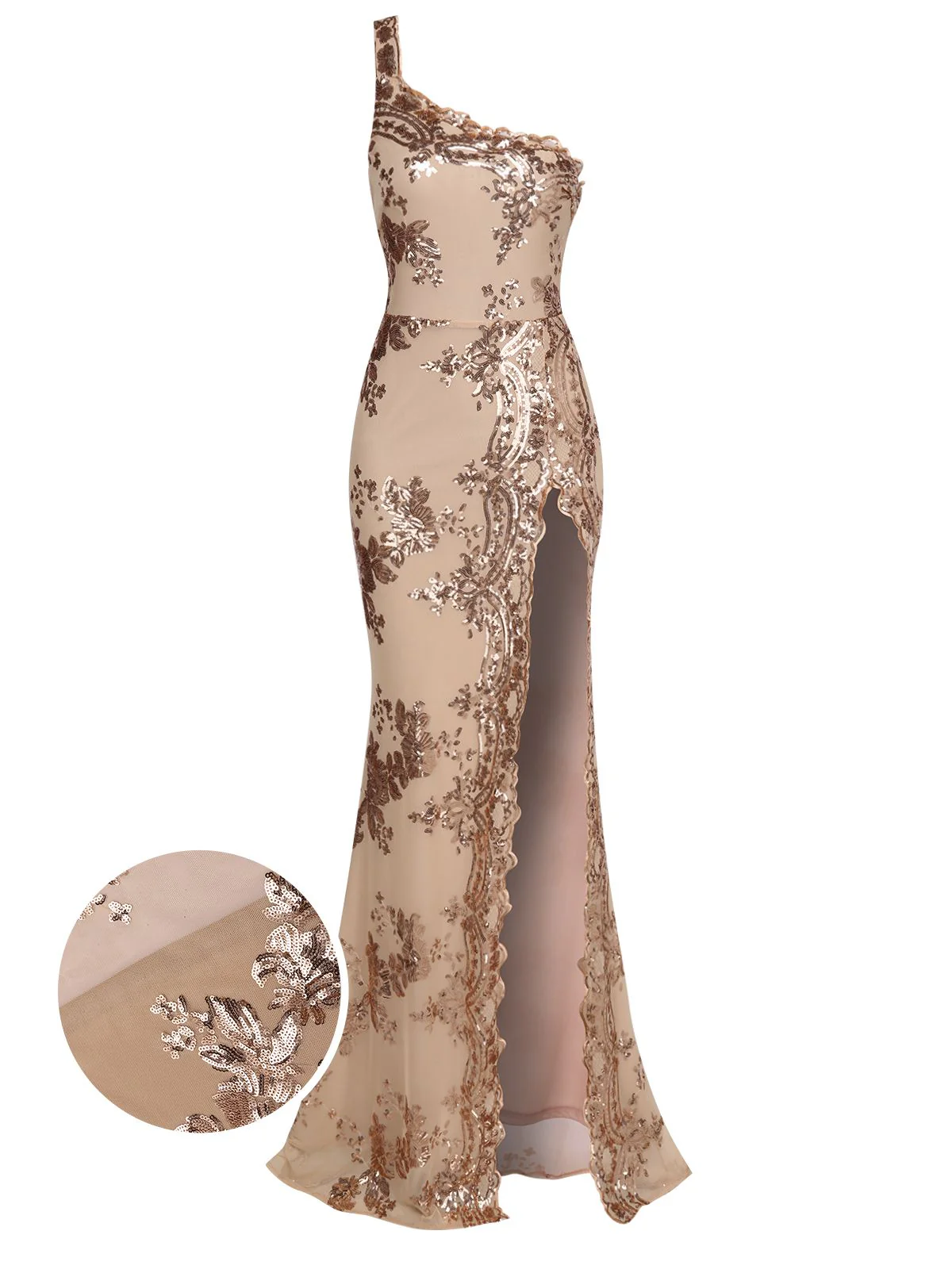 1930s One Shoulder Sequined Floral Slit Dress - Image 7