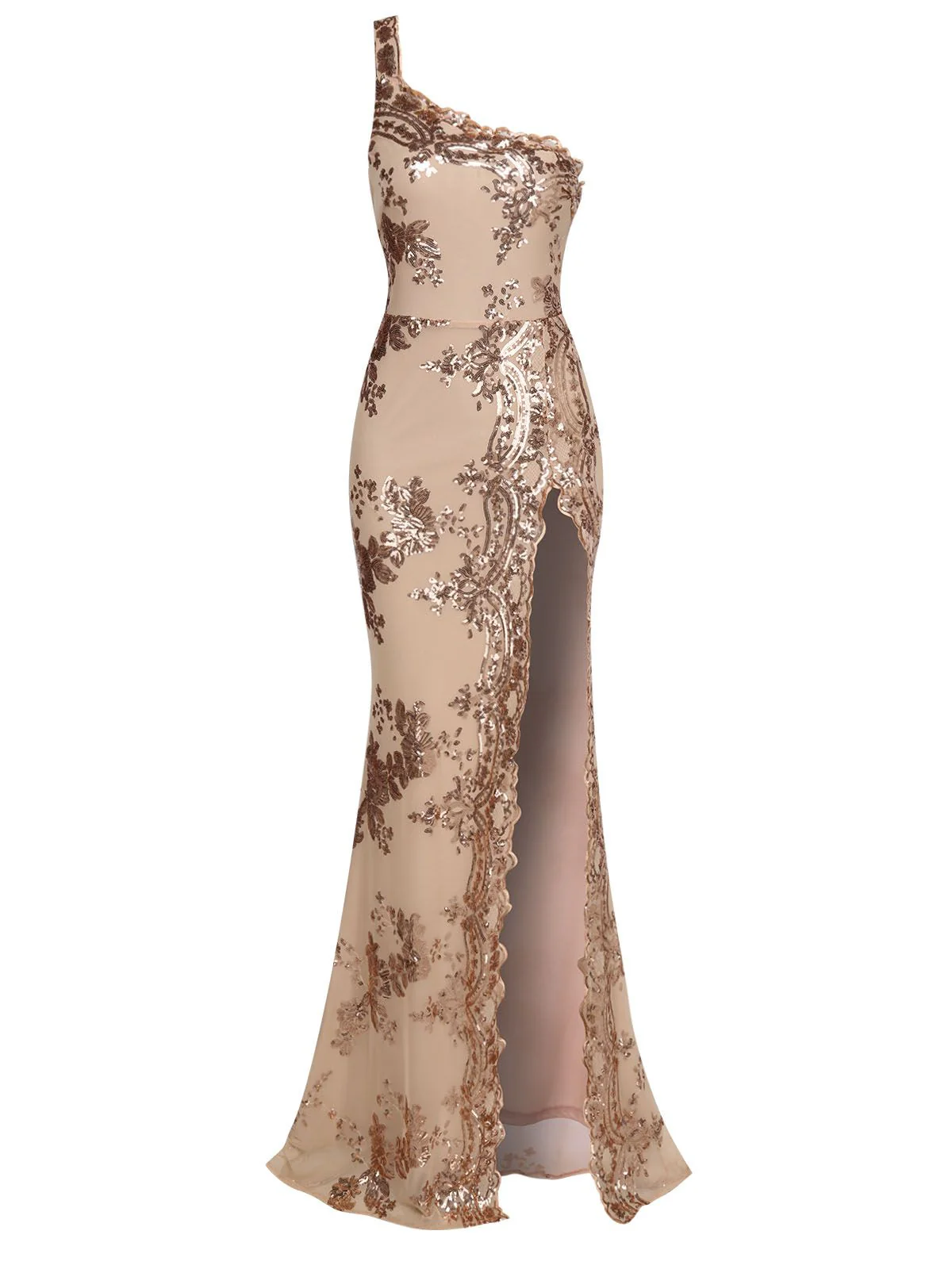 1930s One Shoulder Sequined Floral Slit Dress - Image 8