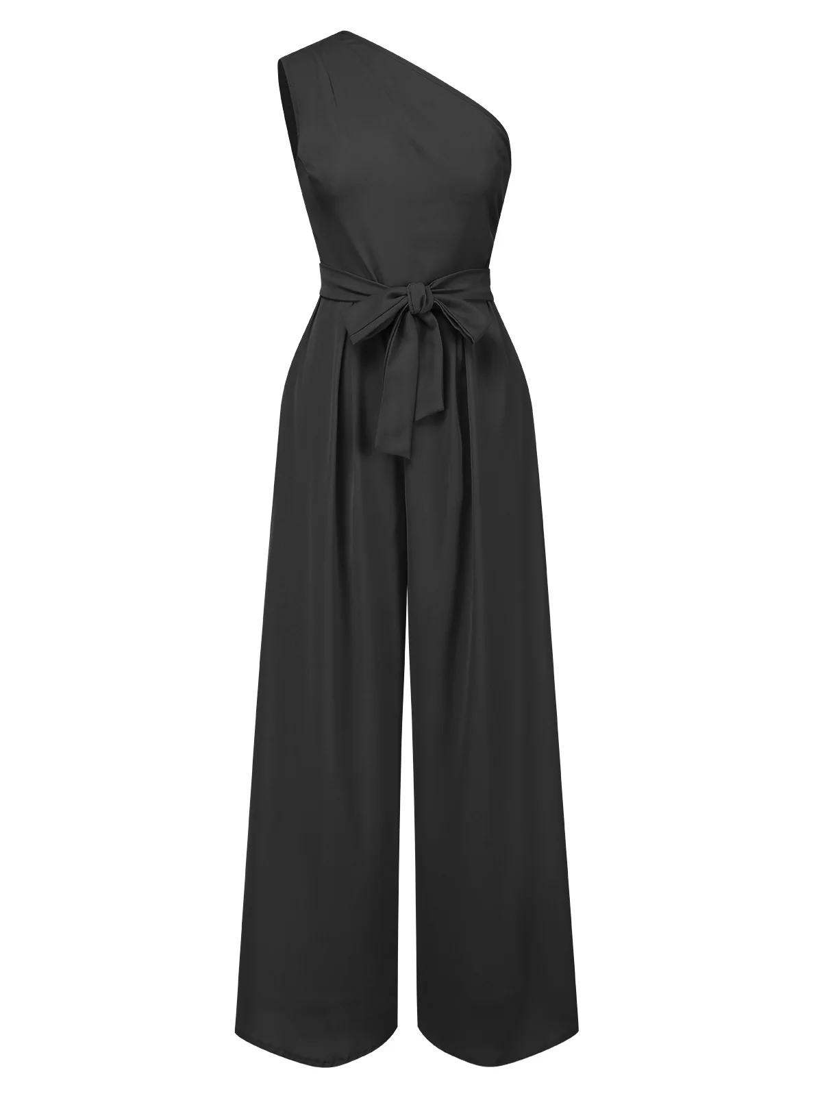 1930s One-Shoulder Solid Bind Jumpsuit - Image 5