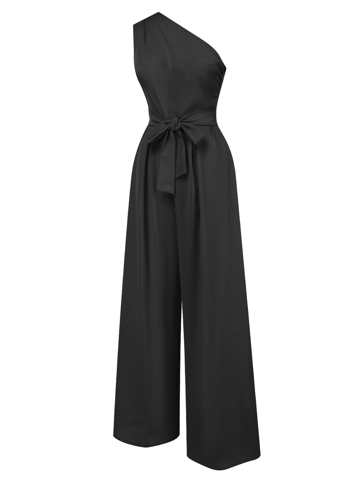 1930s One-Shoulder Solid Bind Jumpsuit - Image 6