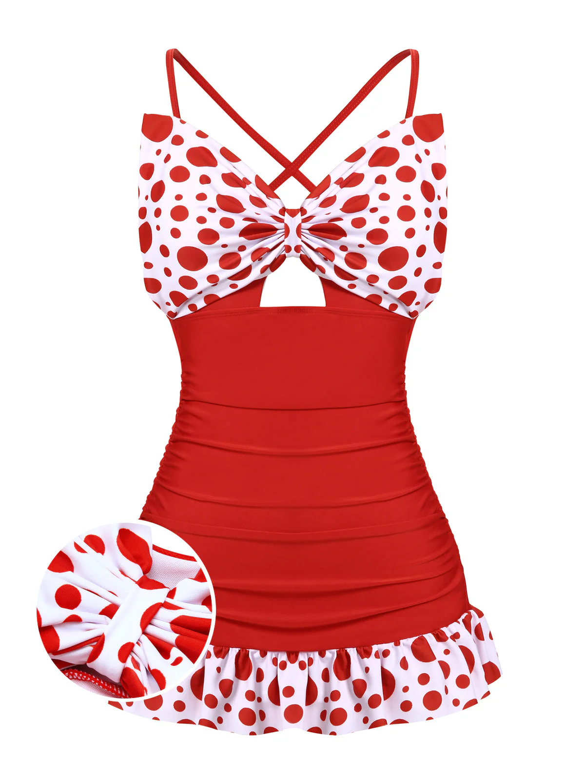 1930s Polka Dot Bowknot Patchwork Swimsuit - Image 3