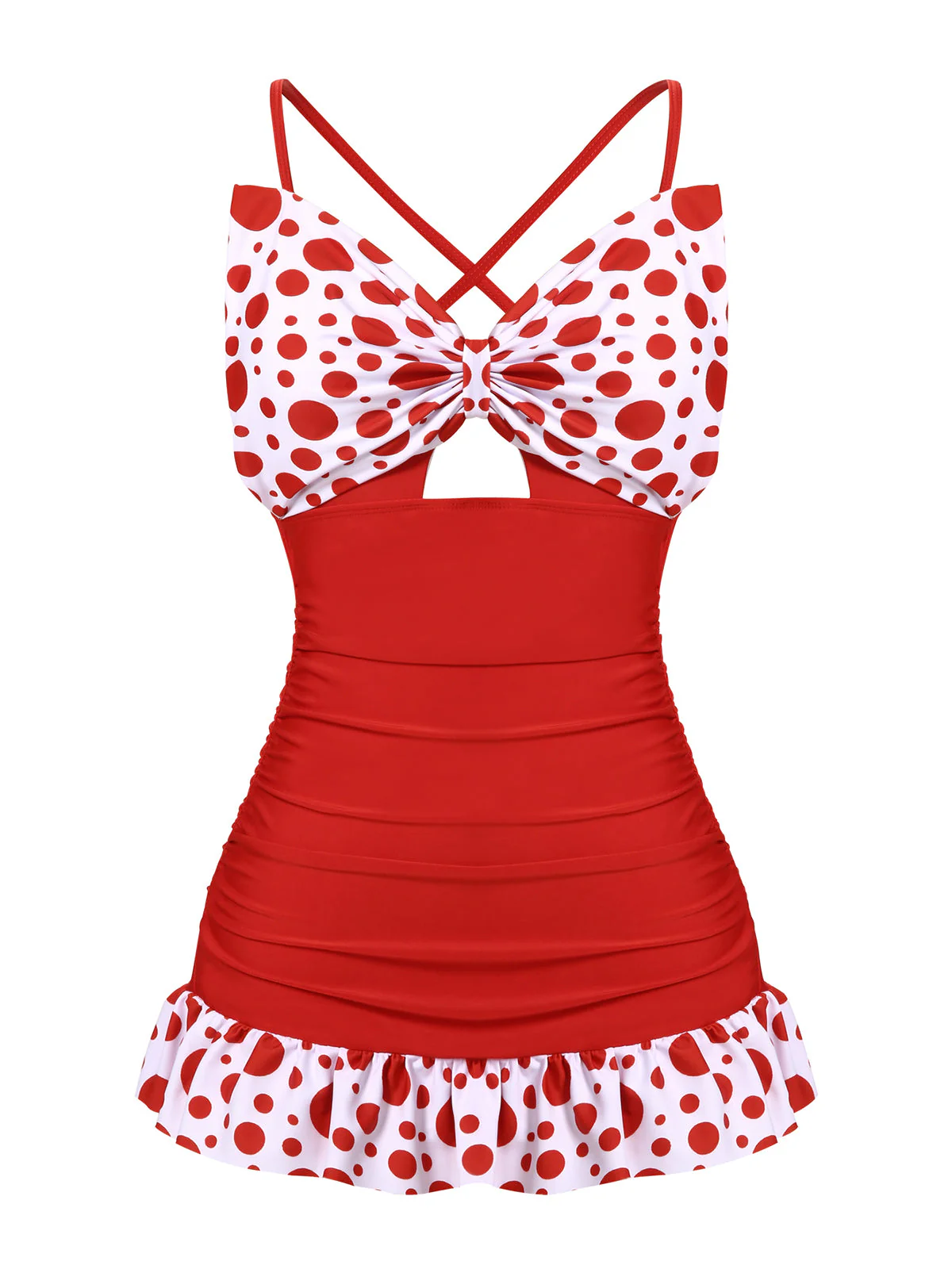 1930s Polka Dot Bowknot Patchwork Swimsuit - Image 4