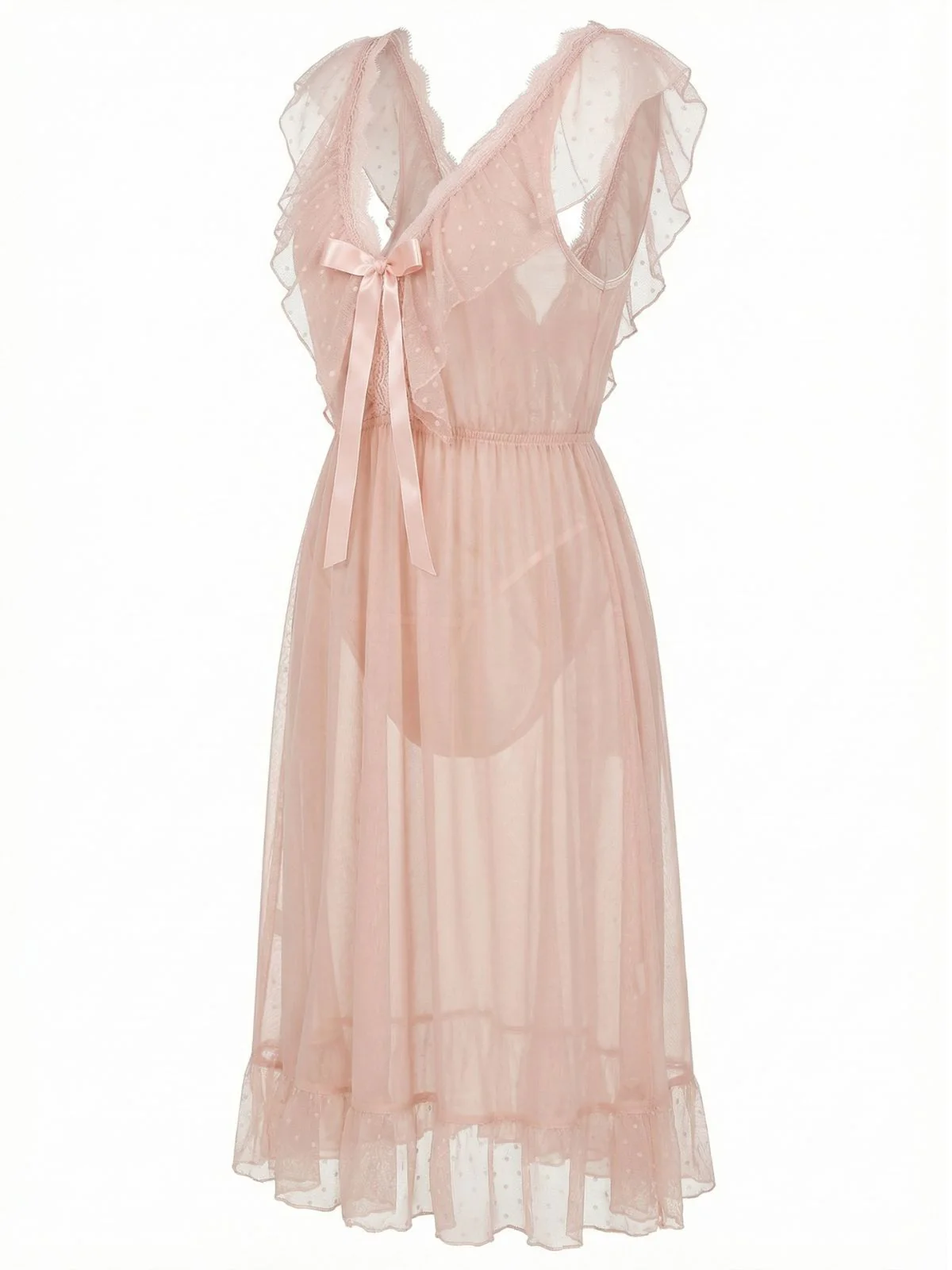 1930s Polka Dot Spaghetti Strap Mesh Princess Nightgown - Image 2