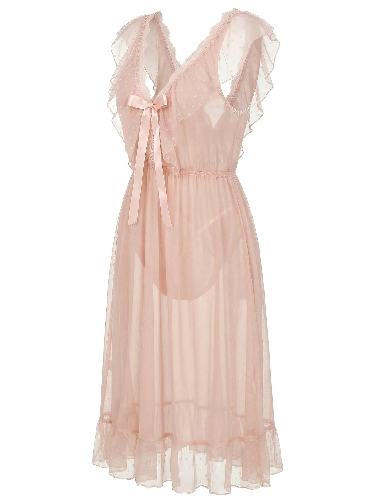 1930s Polka Dot Spaghetti Strap Mesh Princess Nightgown - Image 3