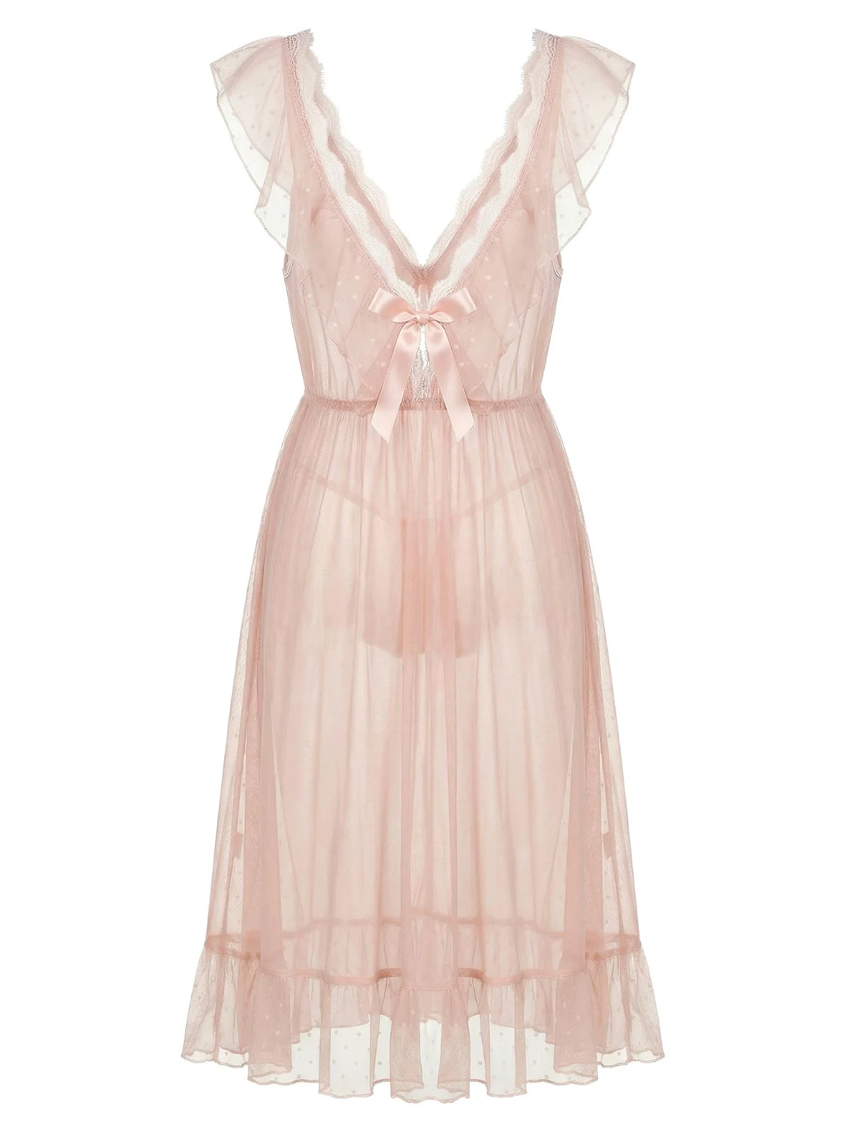 1930s Polka Dot Spaghetti Strap Mesh Princess Nightgown - Image 4