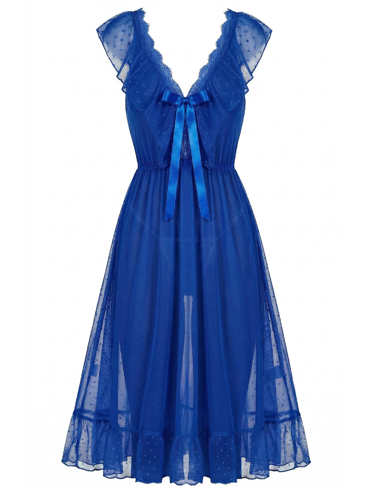 1930s Polka Dot Spaghetti Strap Mesh Princess Nightgown - Image 5