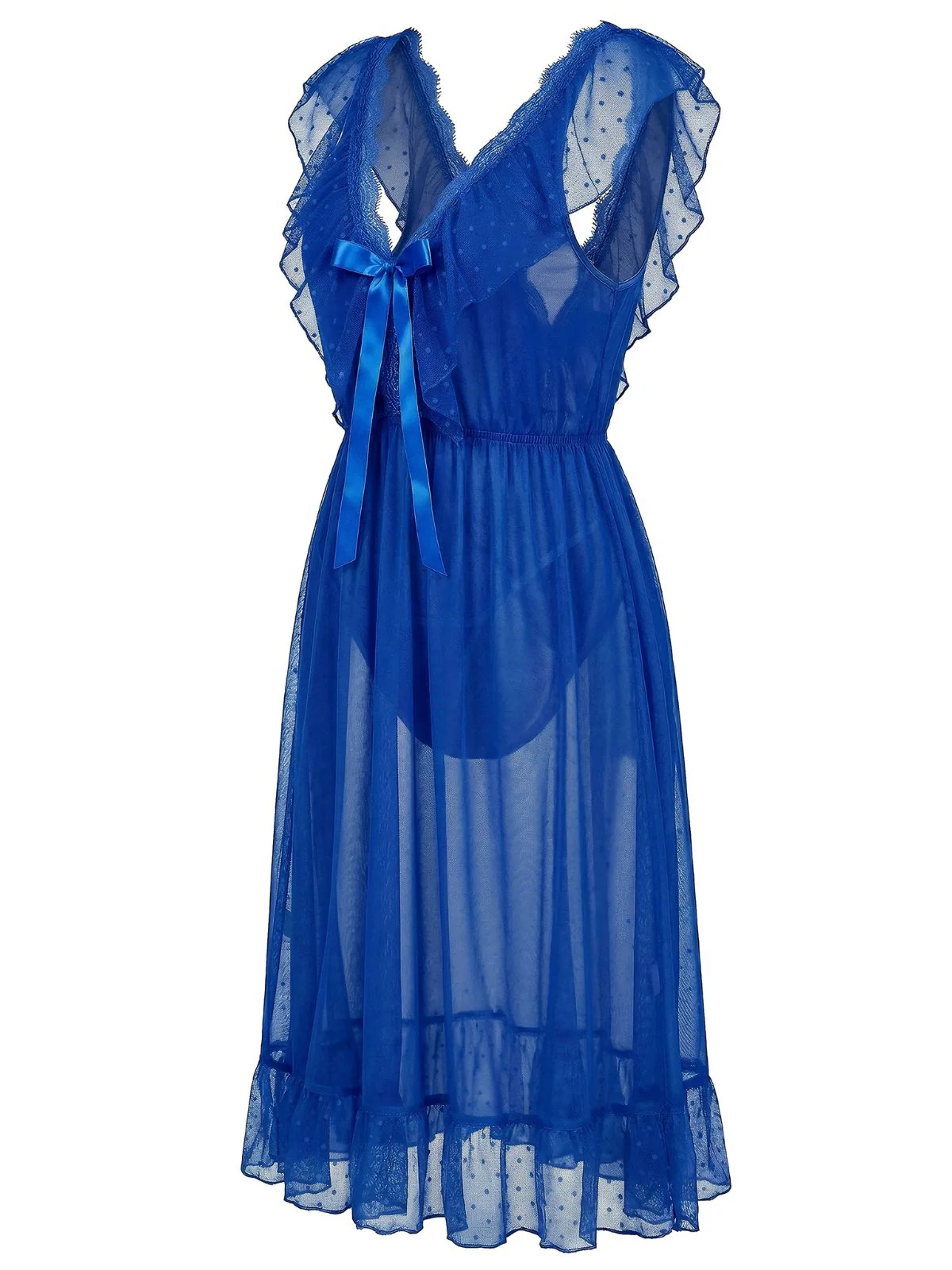 1930s Polka Dot Spaghetti Strap Mesh Princess Nightgown - Image 6