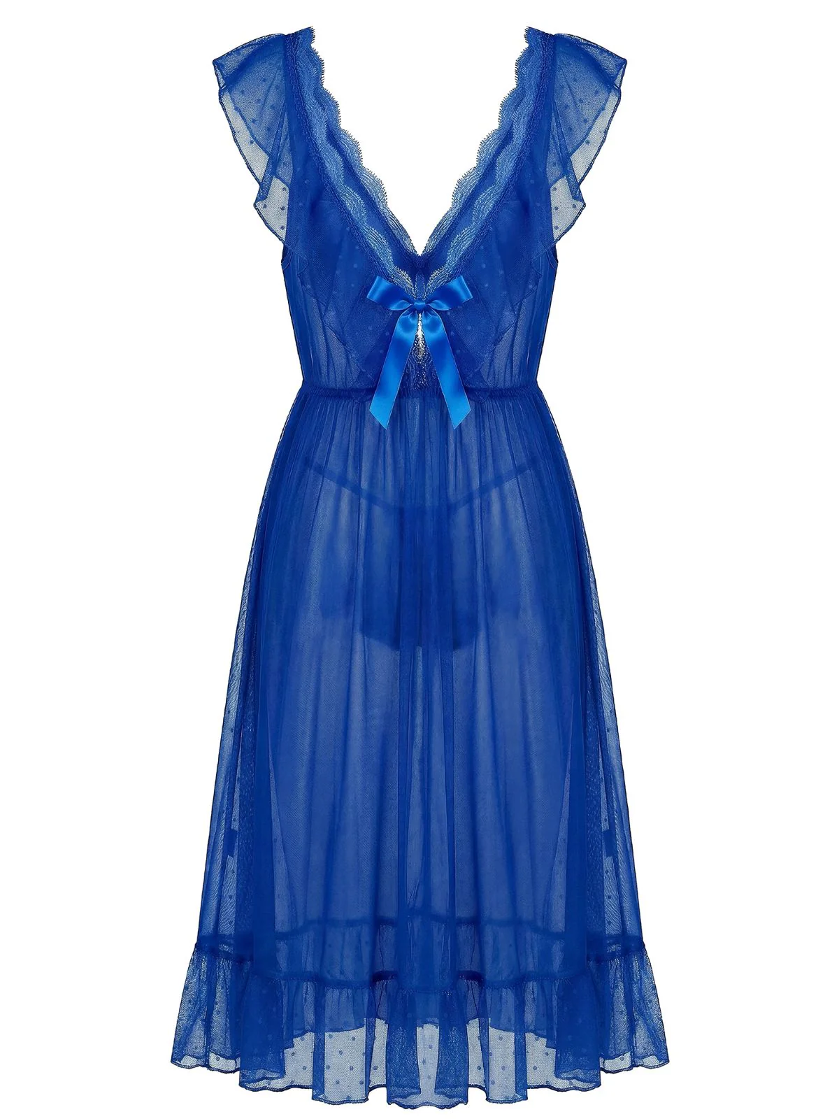 1930s Polka Dot Spaghetti Strap Mesh Princess Nightgown - Image 7