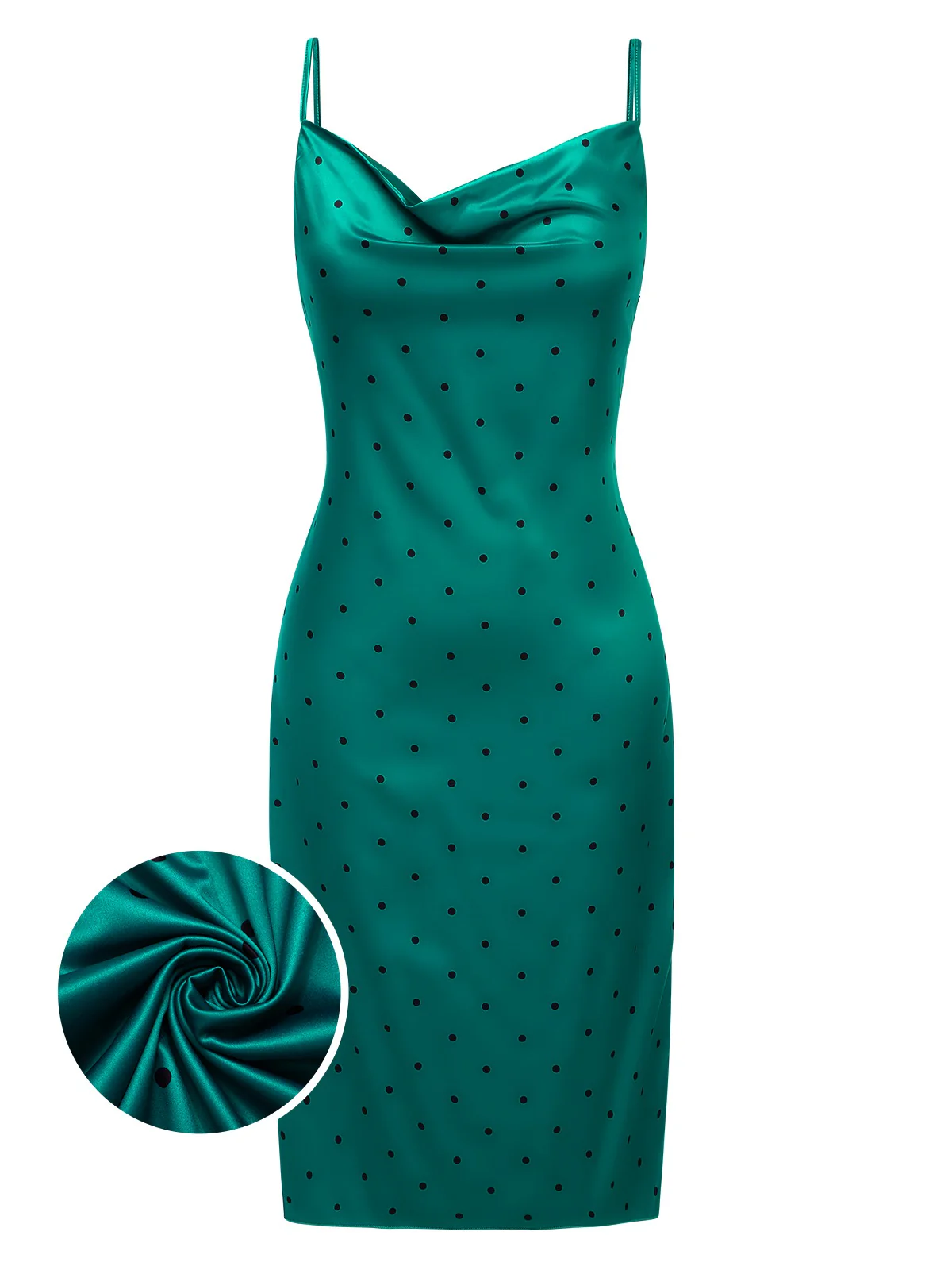 1930s Polka Dots Spaghetti Straps Satin Nightgown - Image 6