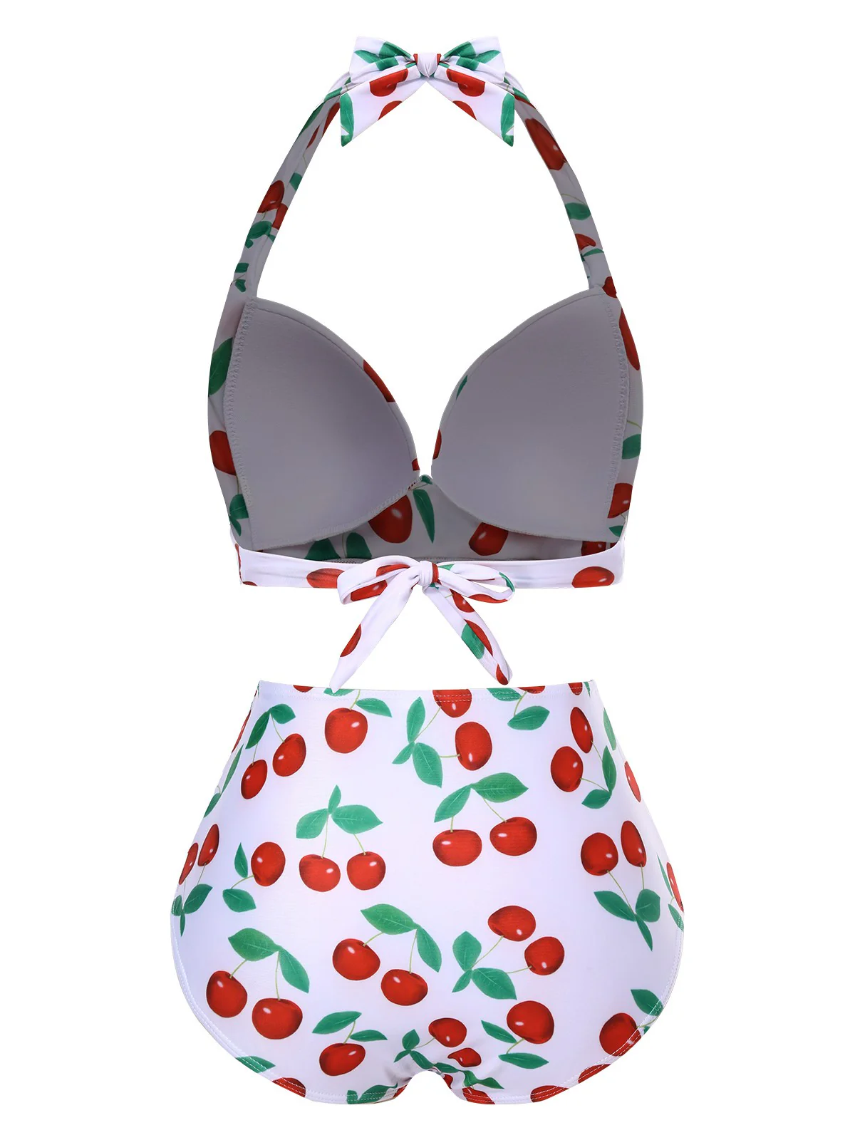 1930s Red Cherry Ruched Halter Bikini Set - Image 3