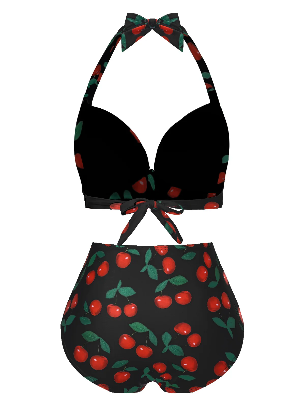 1930s Red Cherry Ruched Halter Bikini Set - Image 6