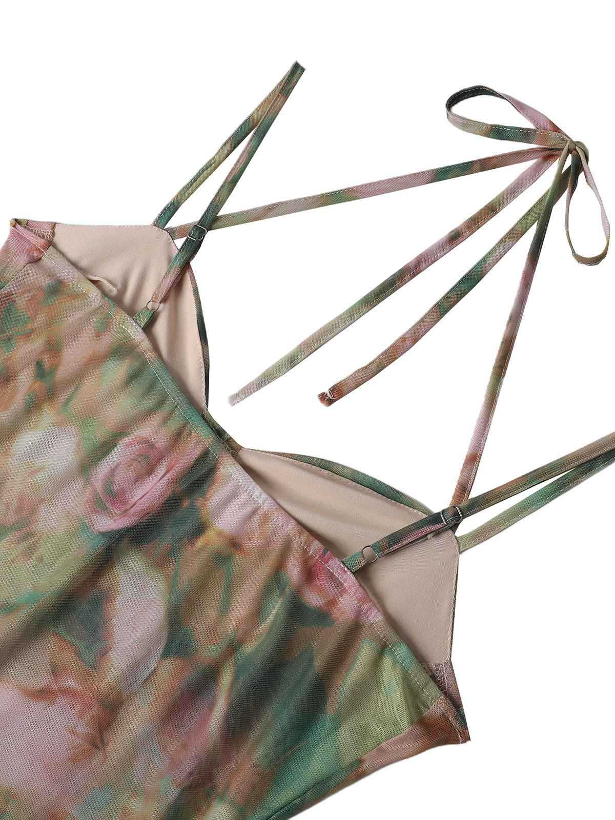 1930s Rose Print Fishbone Ruched Slit Dress - Image 5
