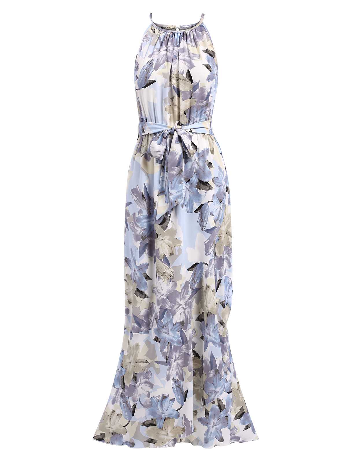 1930s Round Neck Floral Irregular Hem Belted Dress - Image 2