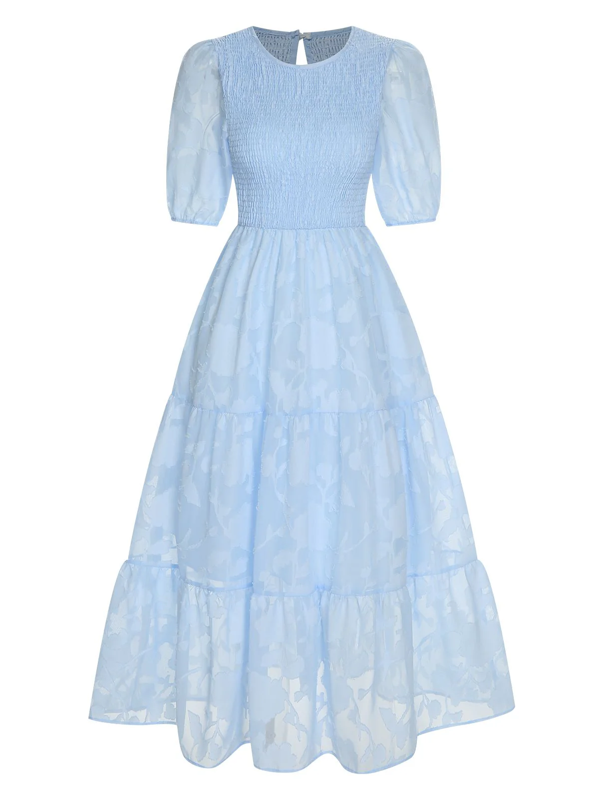 1930s Round Neck Puff Sleeve Wrinkle Dress - Image 10