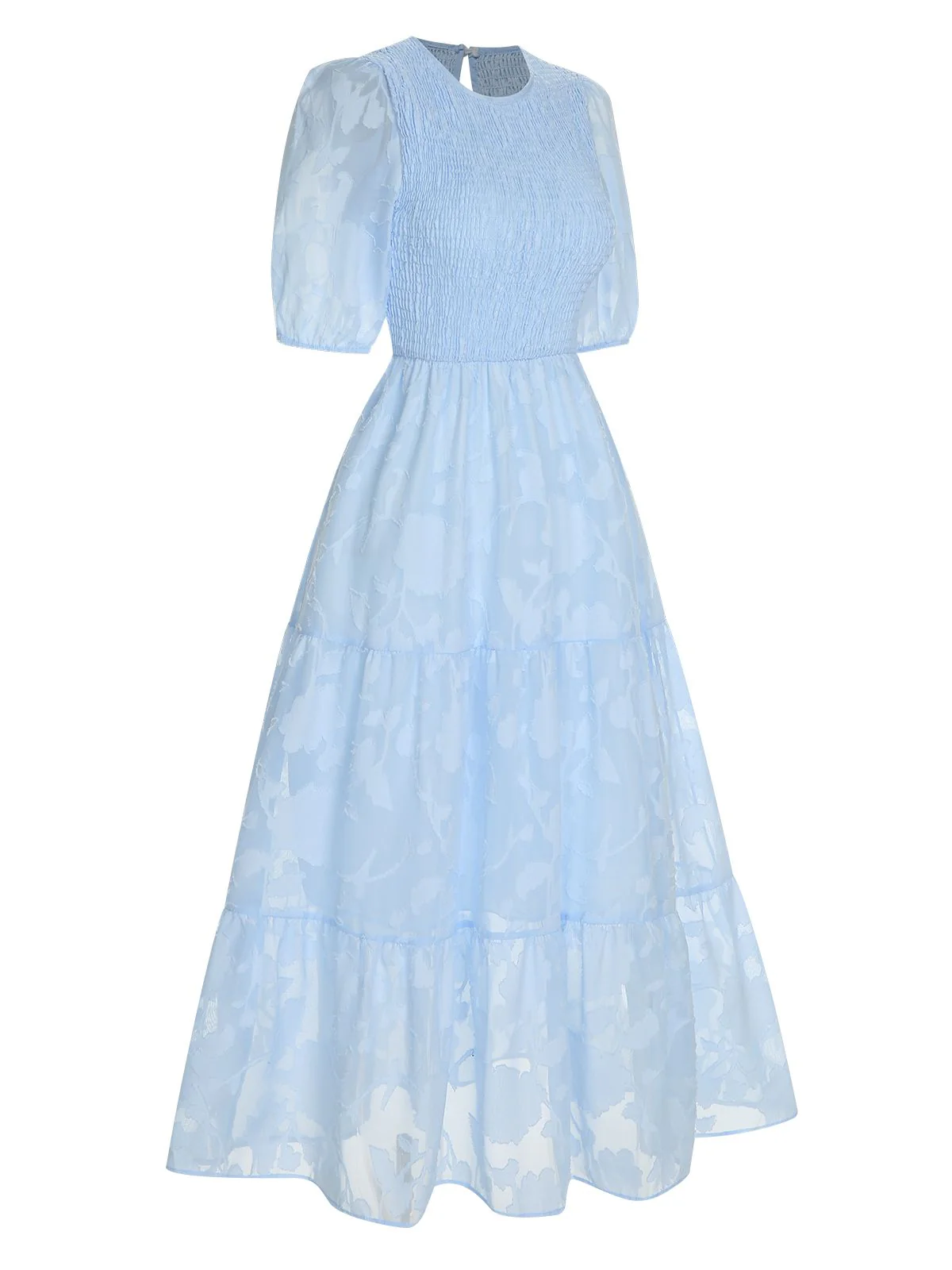 1930s Round Neck Puff Sleeve Wrinkle Dress - Image 11