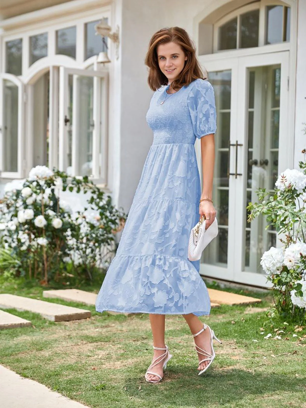 1930s Round Neck Puff Sleeve Wrinkle Dress - Image 13