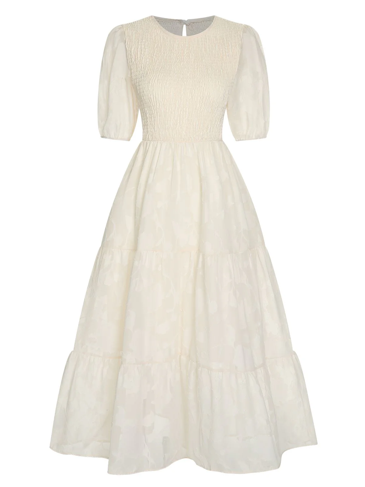 1930s Round Neck Puff Sleeve Wrinkle Dress - Image 18