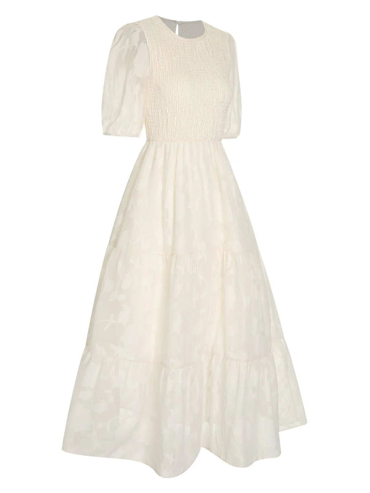 1930s Round Neck Puff Sleeve Wrinkle Dress - Image 21