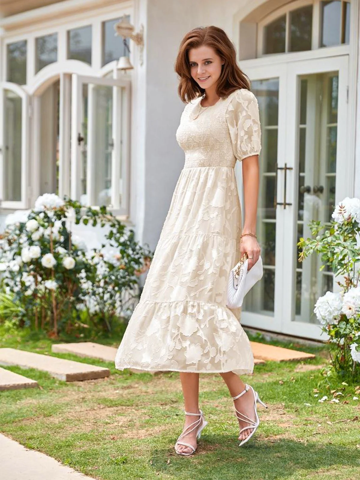 1930s Round Neck Puff Sleeve Wrinkle Dress - Image 22