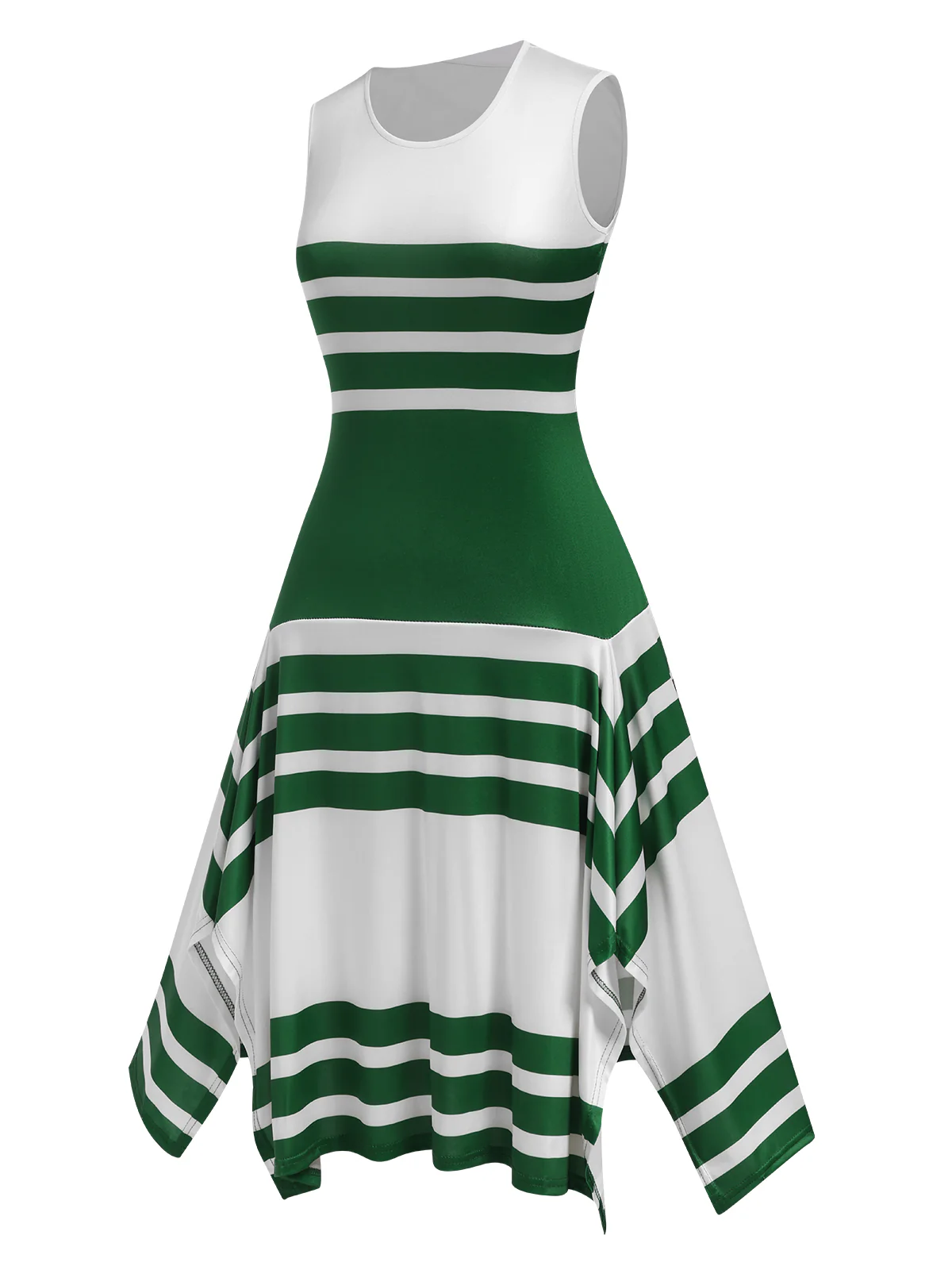 1930s Round Neck Sleeveless Striped Dress - Image 2